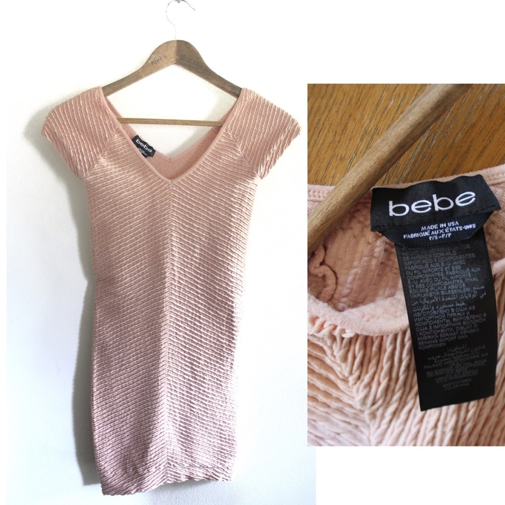 Bebe Pink Taupe Crinkle Mini Dress Small Petite Preowned
